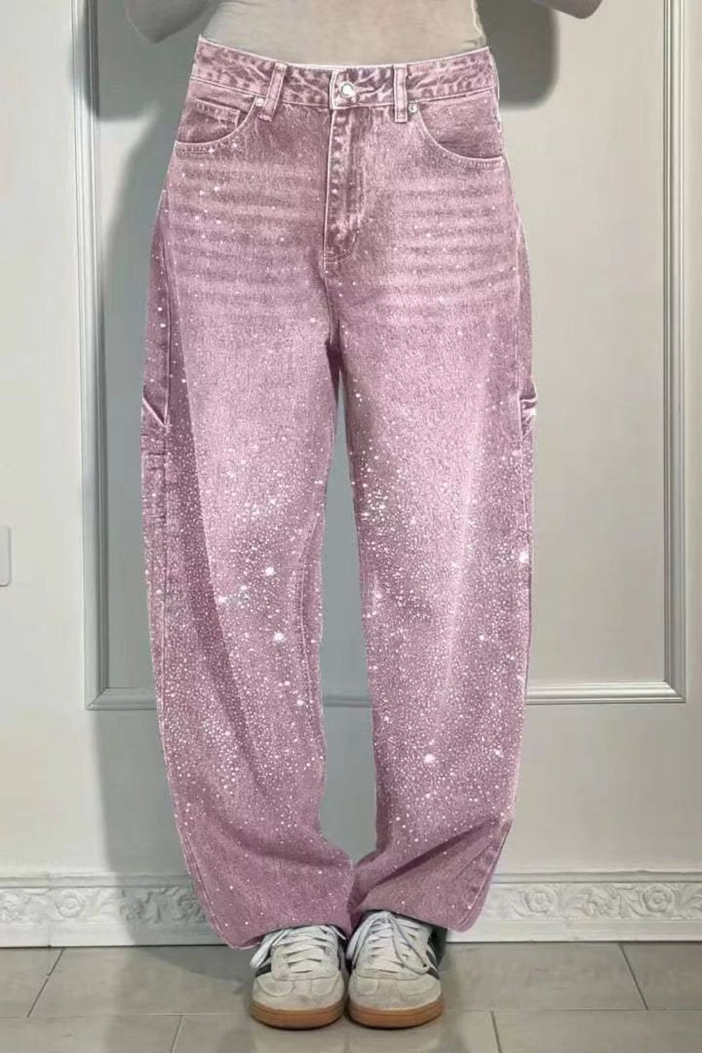 Drune | Damen Gewaschene Jeans Mit Strassdetails Im Weiten Schnitt