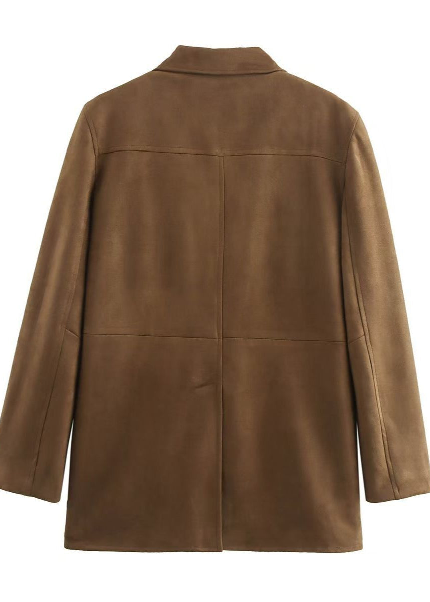 Drune | Wildleder Knopf-Front Blazer mit Pattentaschen