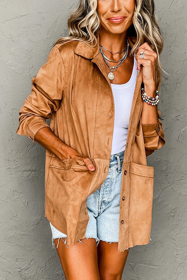 Drune | Kunstwildleder Freizeitjacke mit Taschen und Knopfleiste