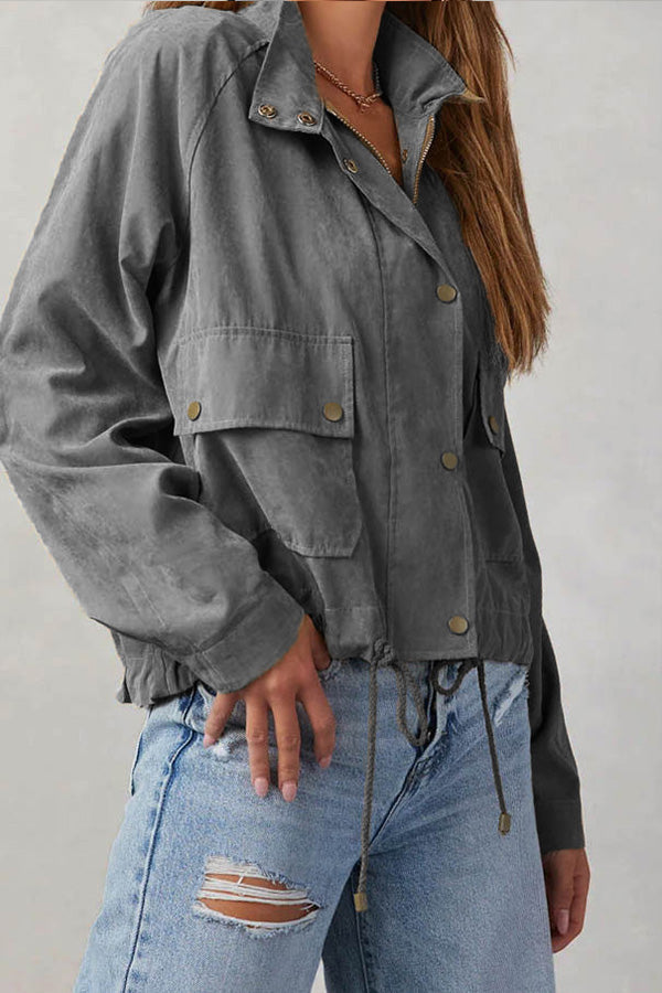 Drune | kariert Revers Mehrknopf-Zwei-Taschen-Midi-Jacke