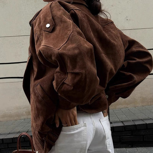 Drune | Übergröße Bomberjacke im Wildleder-Look mit asymmetrischem Reißverschluss
