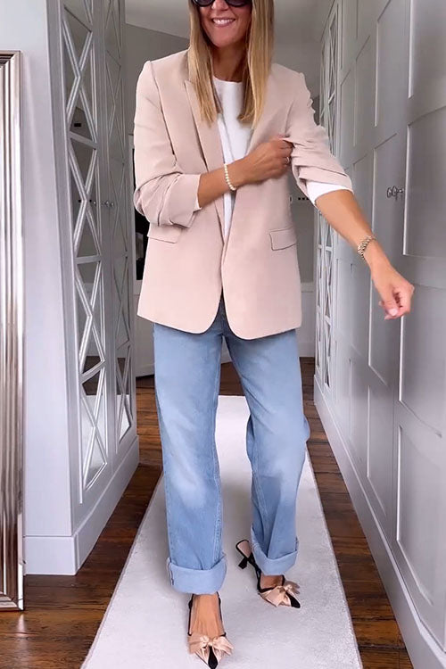 Drune | Gerüschter Offener Vorderer Lange Ärmel Aprikosen Blazer
