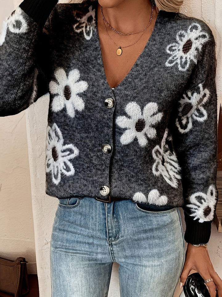 Drune | Weiche Strickjacke mit Blumenmuster Acryl Wärme und Stil