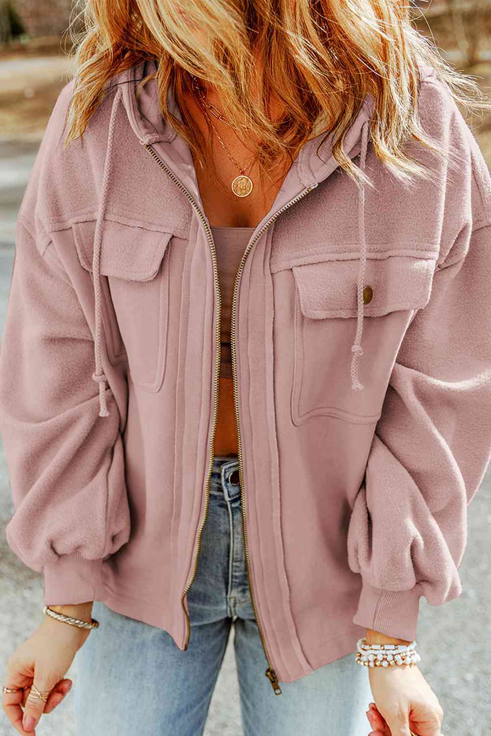 Drune | Hoodie - lässige Damenjacke mit Reißverschluss und Brusttaschen