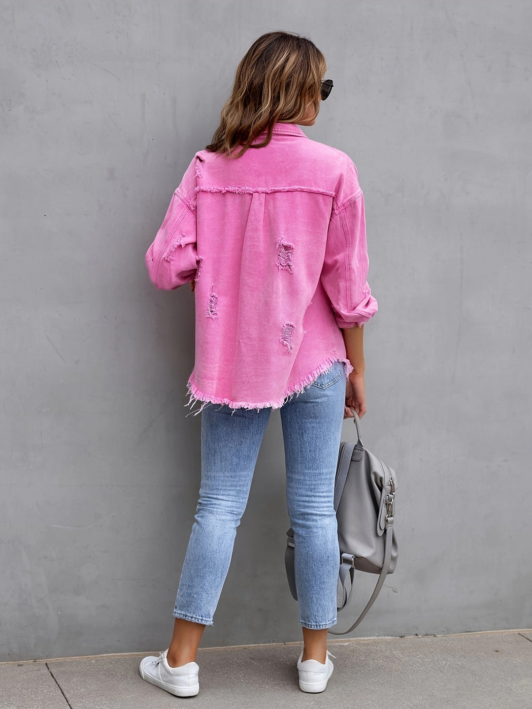 Drune | Zerrissene Denimjacke in Übergröße
