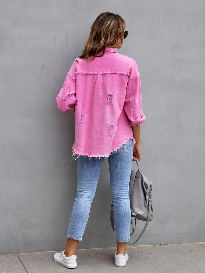 Drune | Zerrissene Denimjacke in Übergröße