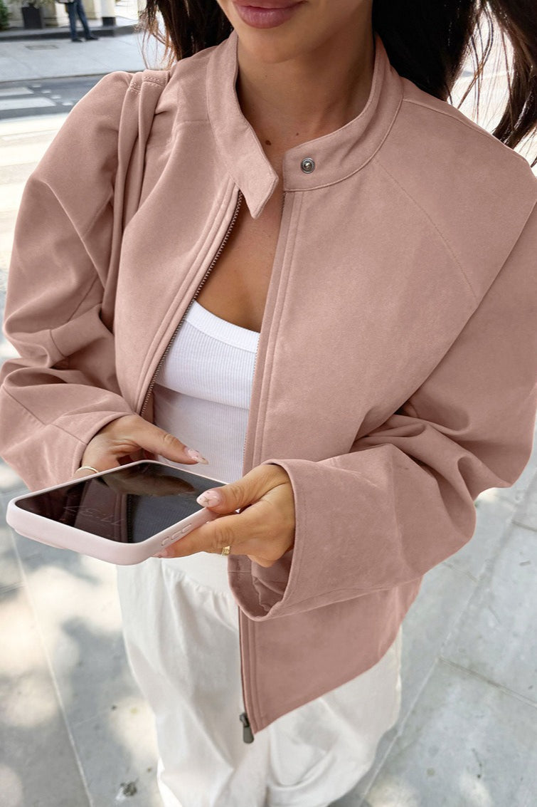 Drune | Stylish suede jacket with a stand-up collar and long sleeves