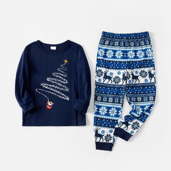 Drune | Santa Claus Druck Blau Familie Weihnachten Passende Pyjamas
