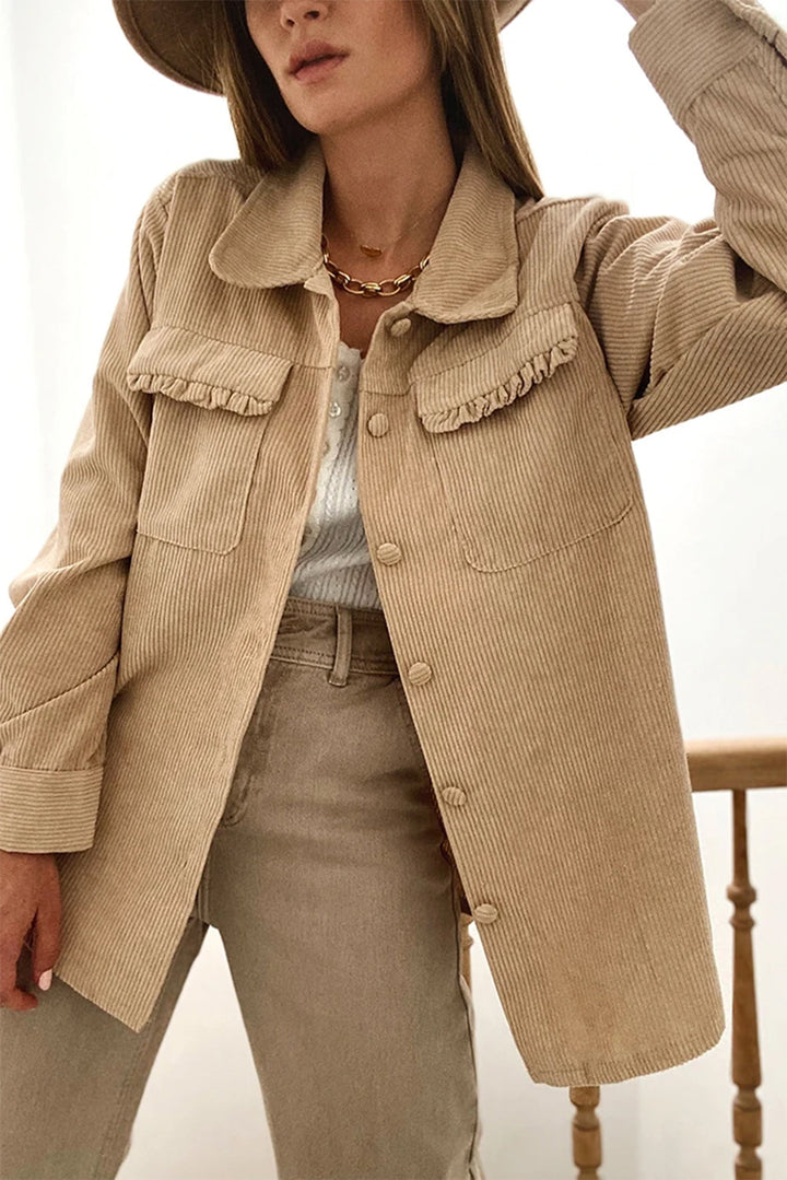 Drune | Cordurahemdjacke mit Rüschendetails Baumwollmischung Elegant und Modern