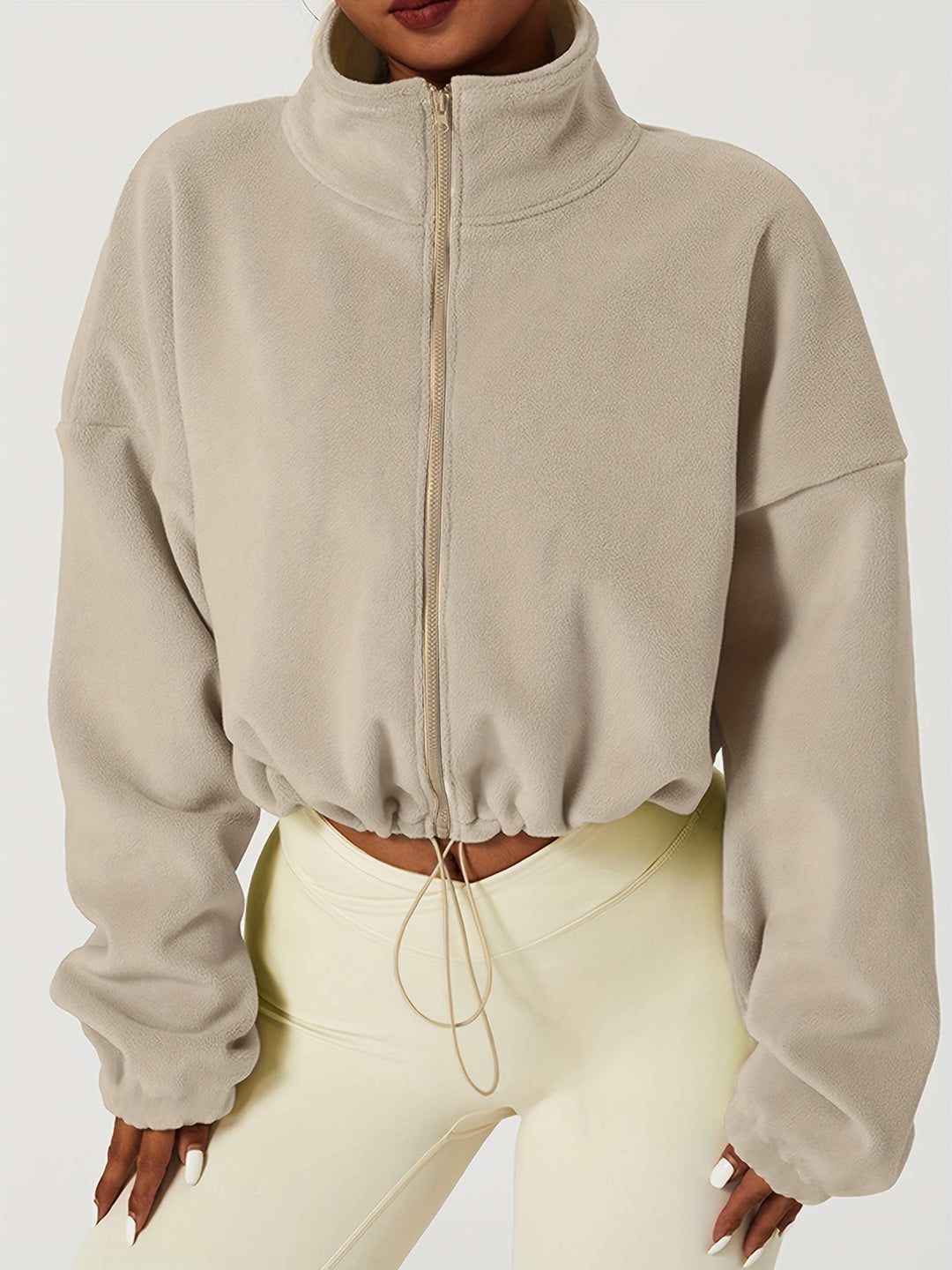 Drune | Kurze Jacke aus khakifarbenem Fleece für einen lässigen Look
