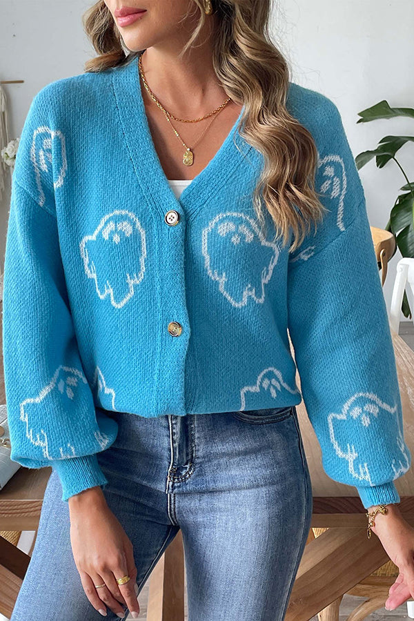 Drune | Cozy Halloween ghost knit sweater with buttons