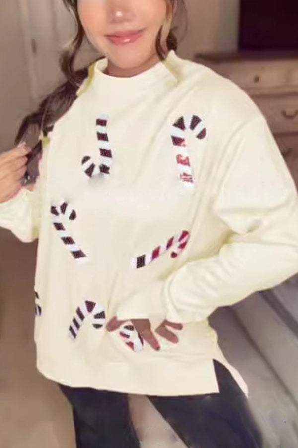 Drune | Weihnachts-Pailletten-Lässiger Rundhals Langarm-Sweatshirt