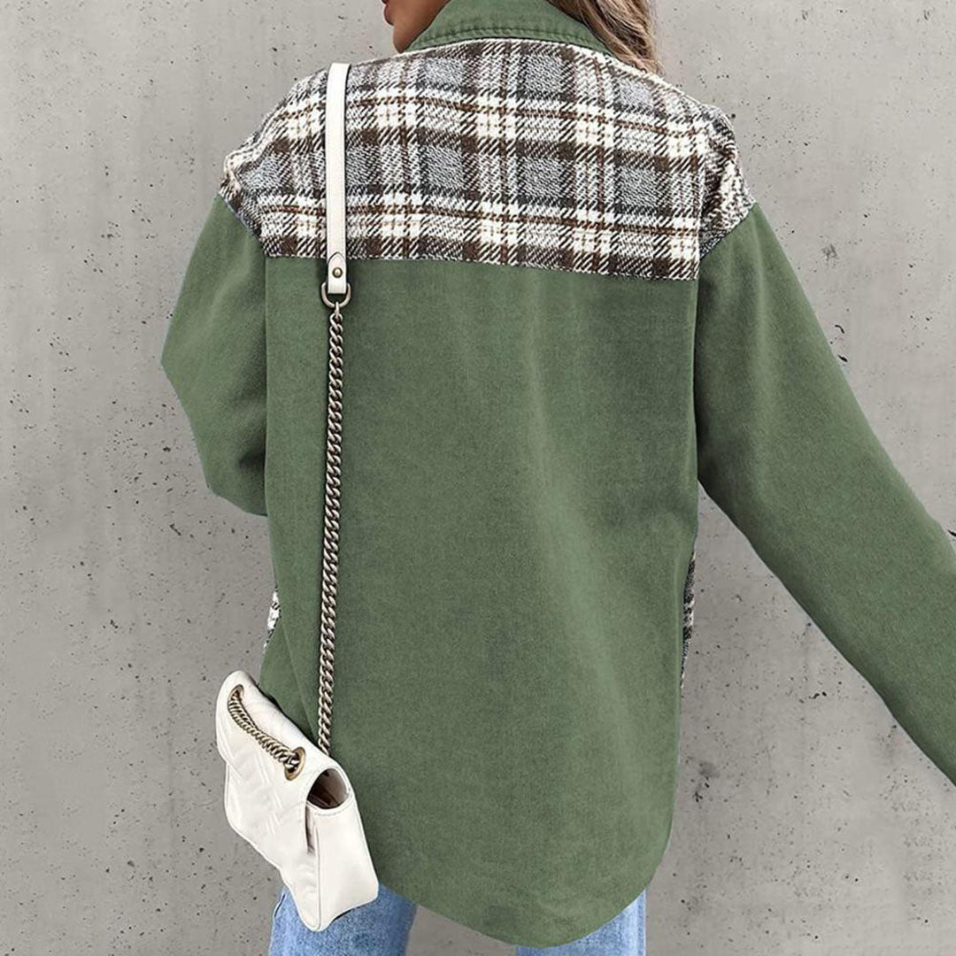 Drune | karierte Jacke mit klassischem Kragen und Knopfdetail