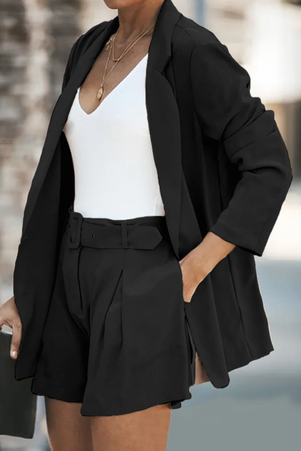 Drune | Longline Blazer und Shorts Set mit Taschen