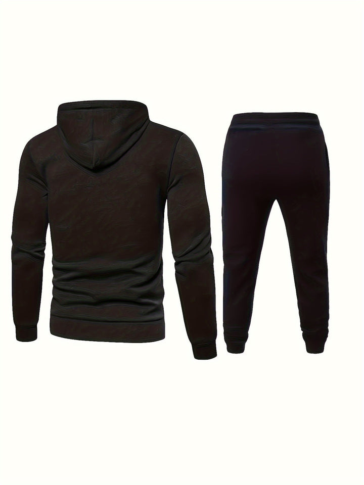 Drune | Fleece Sweatshirt Trainingsanzug Mit Kapuzen Langärmeliger Und Kordelzug Hose Für Herren - Perfekt für Freizeitaktivitäten