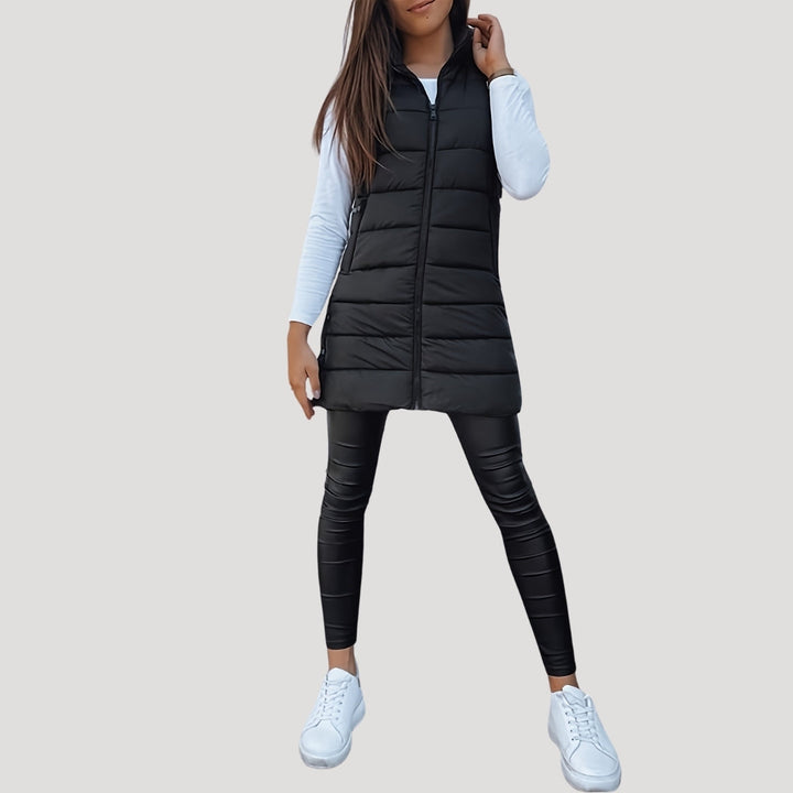 Drune | Frauen langes Gilet mit Kapuze gepolsterter Winter-Puffer