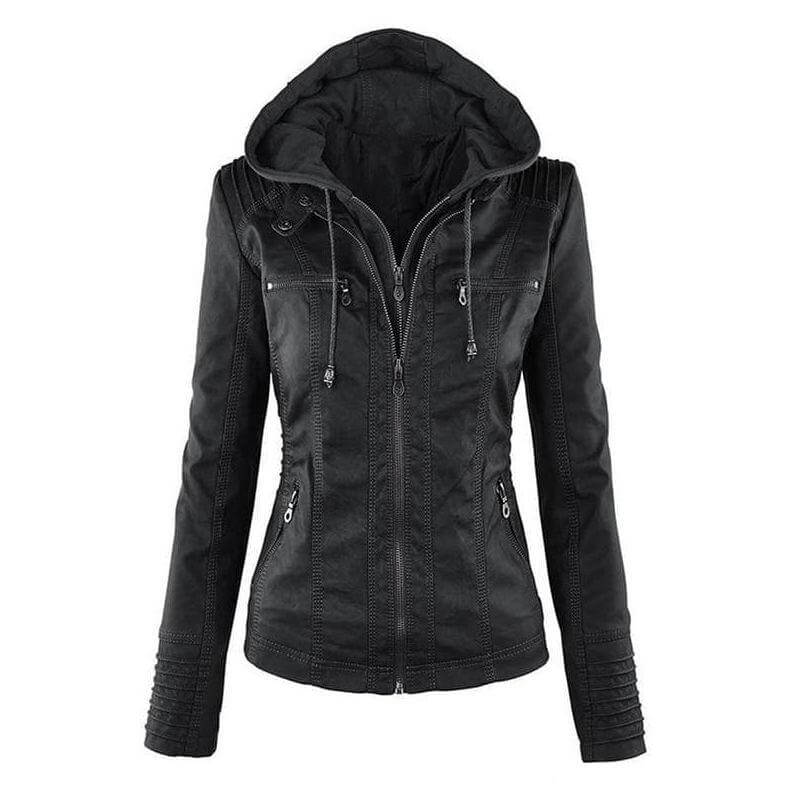 Drune | Damen Slim Fit PU-Leder Zip-Up Hoodie