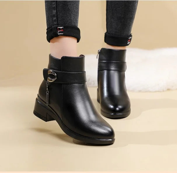 Drune | Damen Echtes Leder Metall Schnalle Samt Stiefel