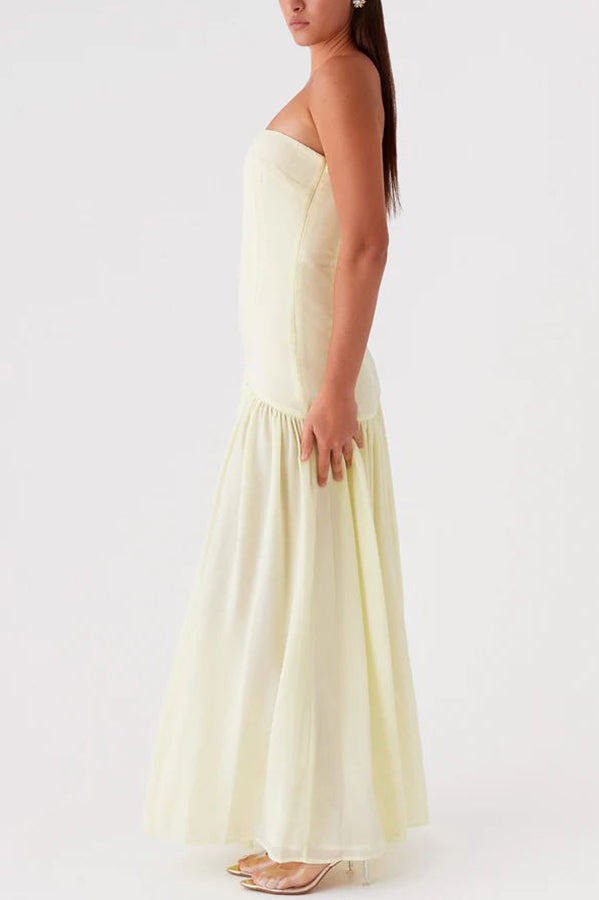 Drune | Eden Patchwork Semi-Transparent Chiffon Strapless Maxi-Kleid