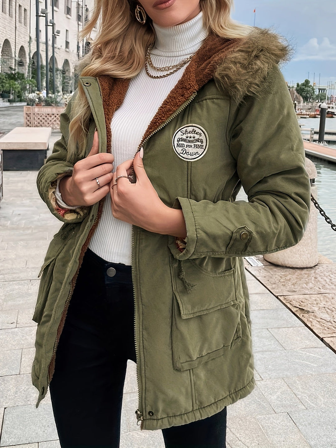 Drune | Winterjacke mit Kunstfellkragen - Warme Parka Jacke mit Kordelzug und Taschen