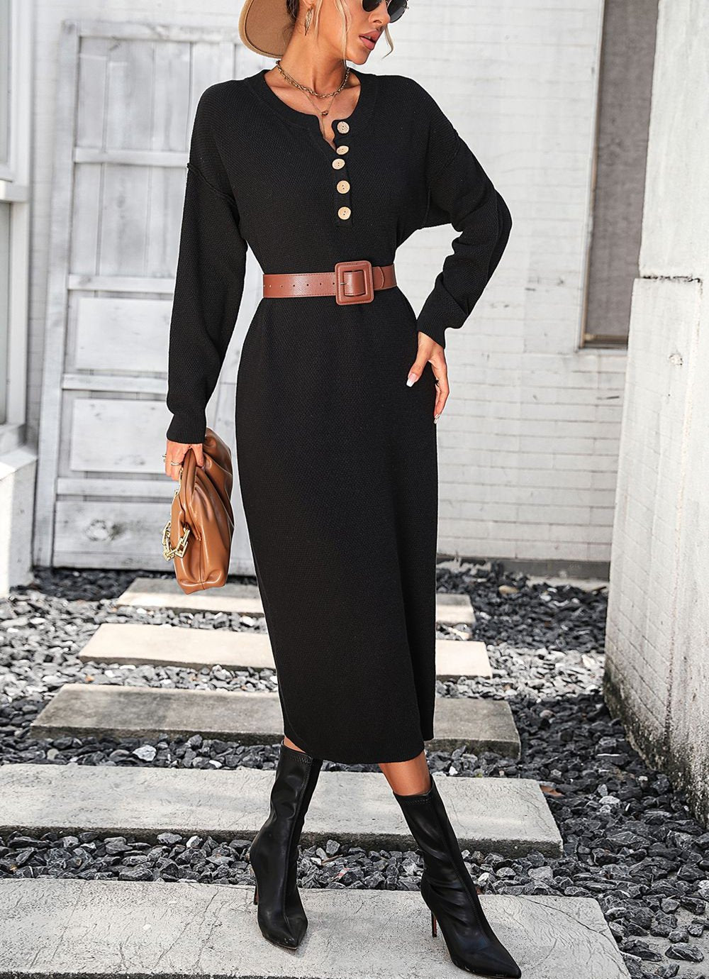 Drune | Schicker Herbst Sweatkleid mit Knopfdetail für Frauen