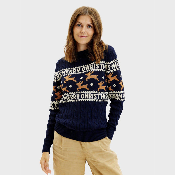 Drune | Der elegante Weihnachtsstrickpullover Blau - Damen