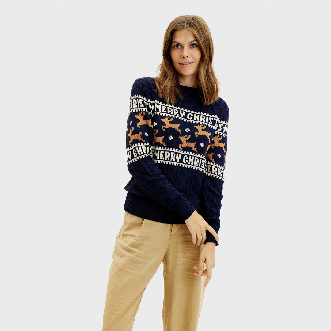 Drune | Der elegante Weihnachtsstrickpullover Blau - Damen