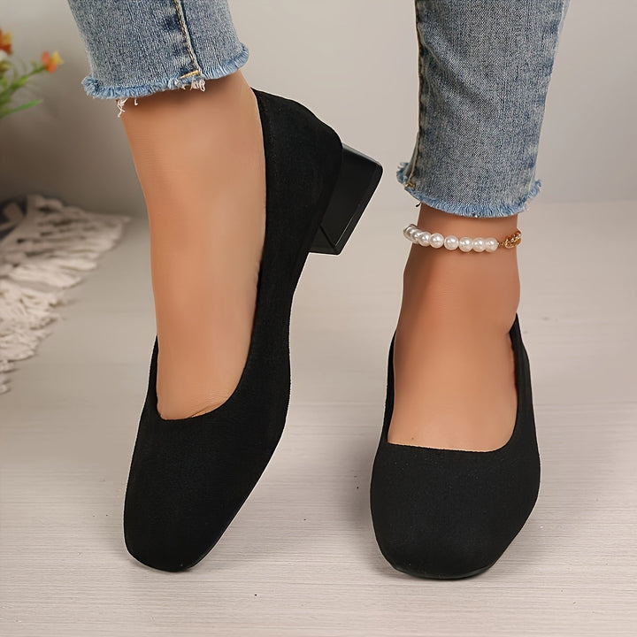 Drune | Schwarze Flanell Pumps Mit Blockabsatz
