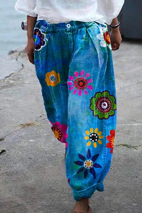 Drune | Bohemian Floral Gedruckte Übergroße Harem-Hose