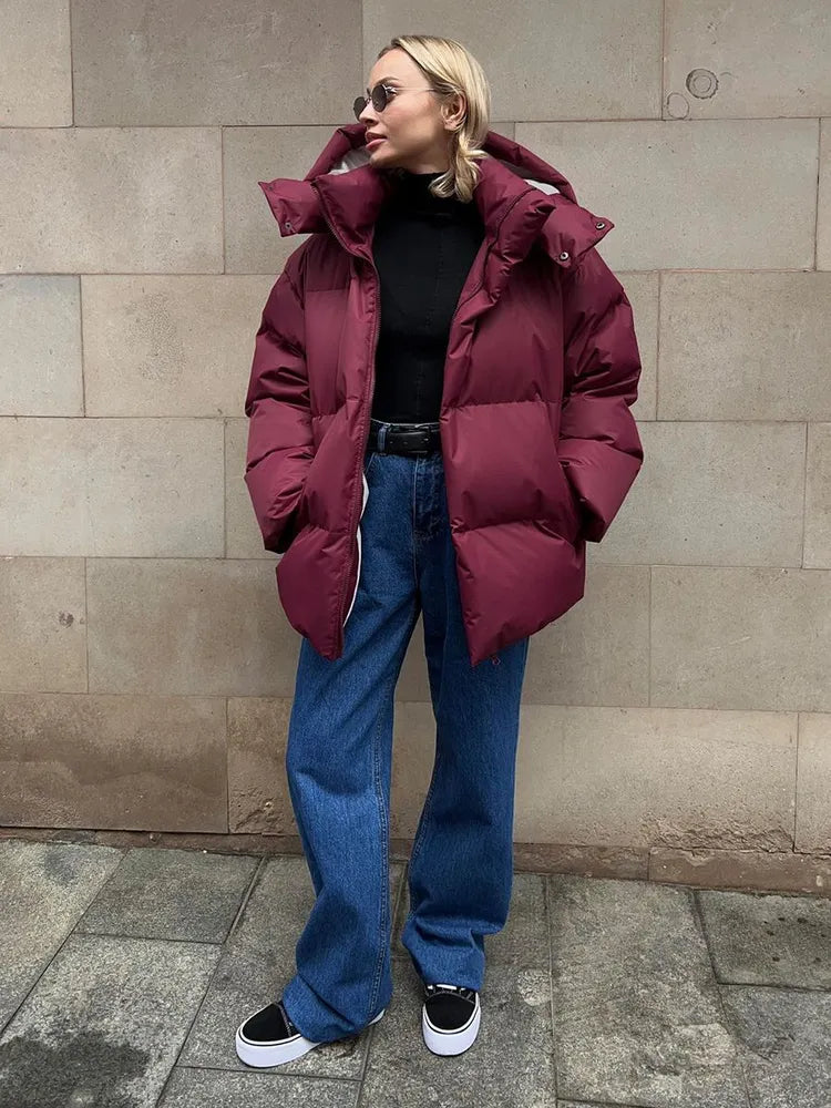 Drune | Damen Pufferjacke - Stepp-Langjacke - Mit Kapuze Hoher Kragen - Warm Isoliert