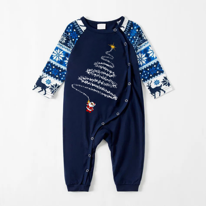 Drune | Santa Claus Druck Blau Familie Weihnachten Passende Pyjamas