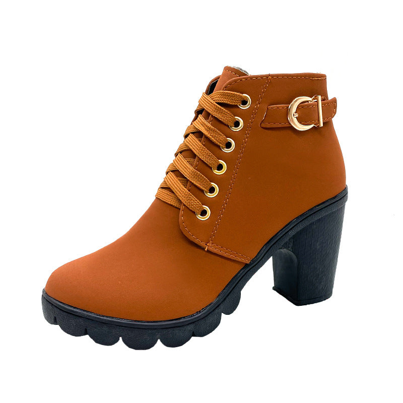 Drune | Stiefeletten mit Blockabsatz - Warm Gefüttert - Rutschfeste Sohle - Goldene Details