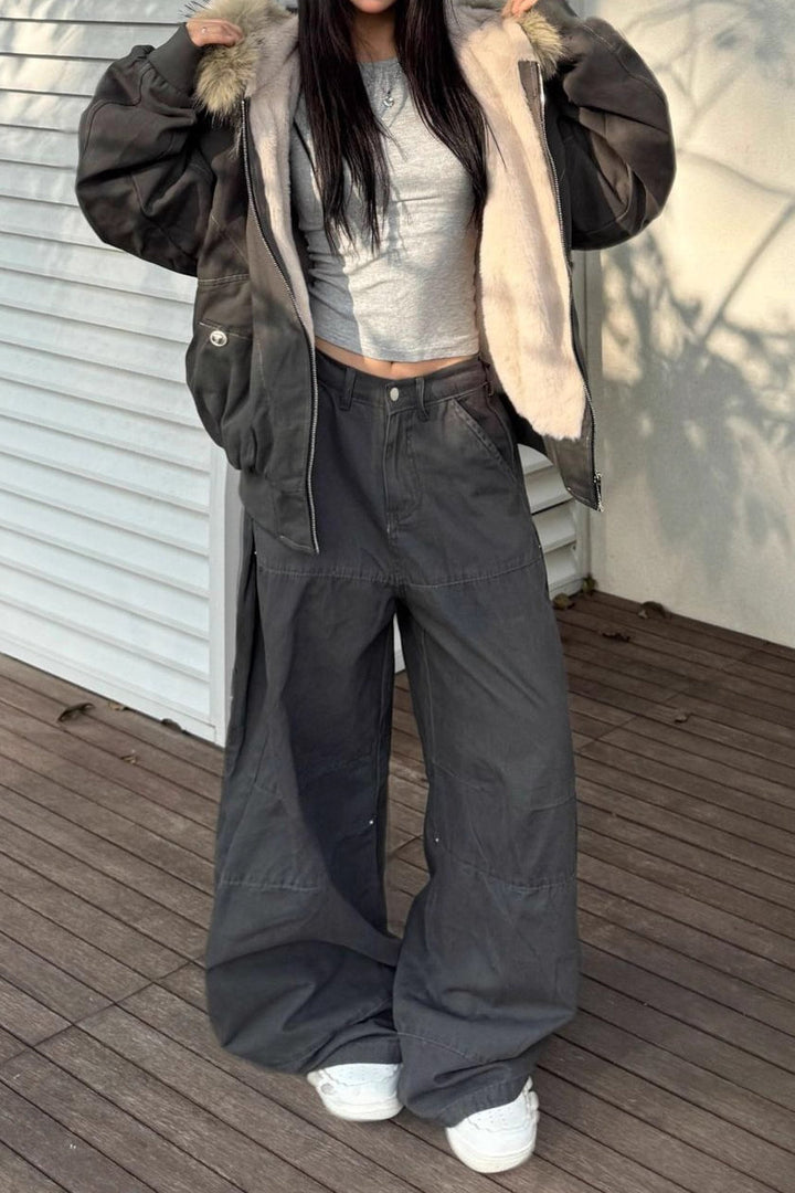 Drune | Kurze Puffer Jacke mit Fellkragen