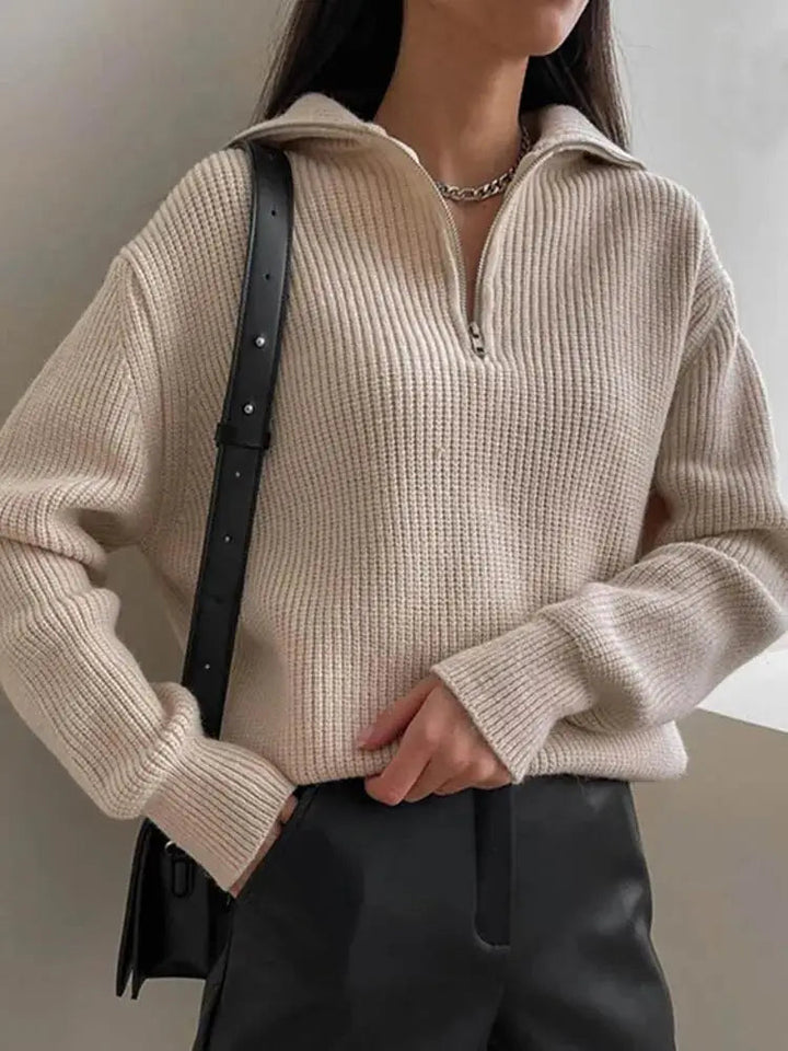 Drune | dicker Strickpullover mit Reißverschlusskragen für lässige Wärme