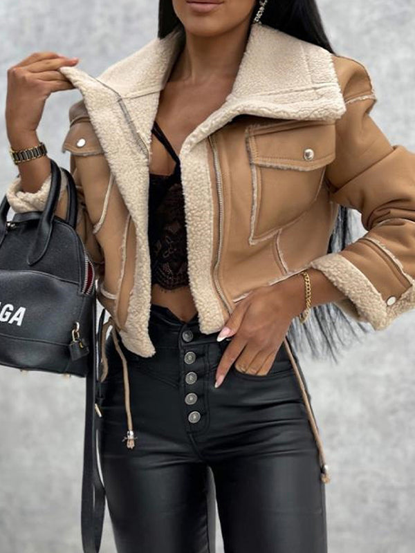 Drune | Farbe Vintage Lammwoll Kurze Reißverschlussjacke