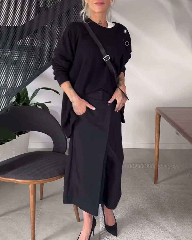 Drune | Sweatshirt mit Rundhalsausschnitt und Schlitz in Unifarbe