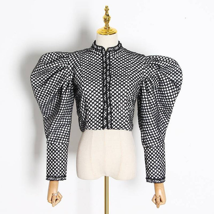 Drune | Puff-Ärmel Bluse - Polka-Dot-Design - Schleifenakzent - Auffällige Abendmode