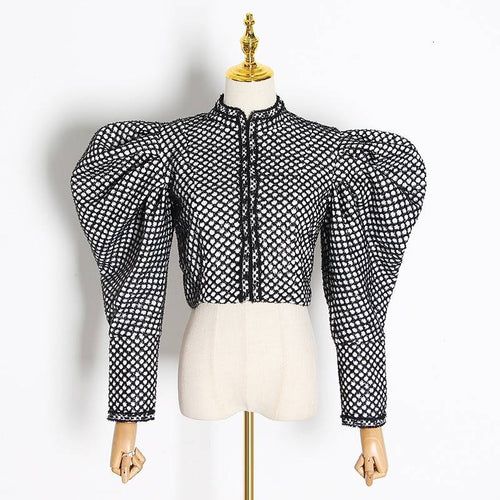 Drune | Puff-Ärmel Bluse - Polka-Dot-Design - Schleifenakzent - Auffällige Abendmode