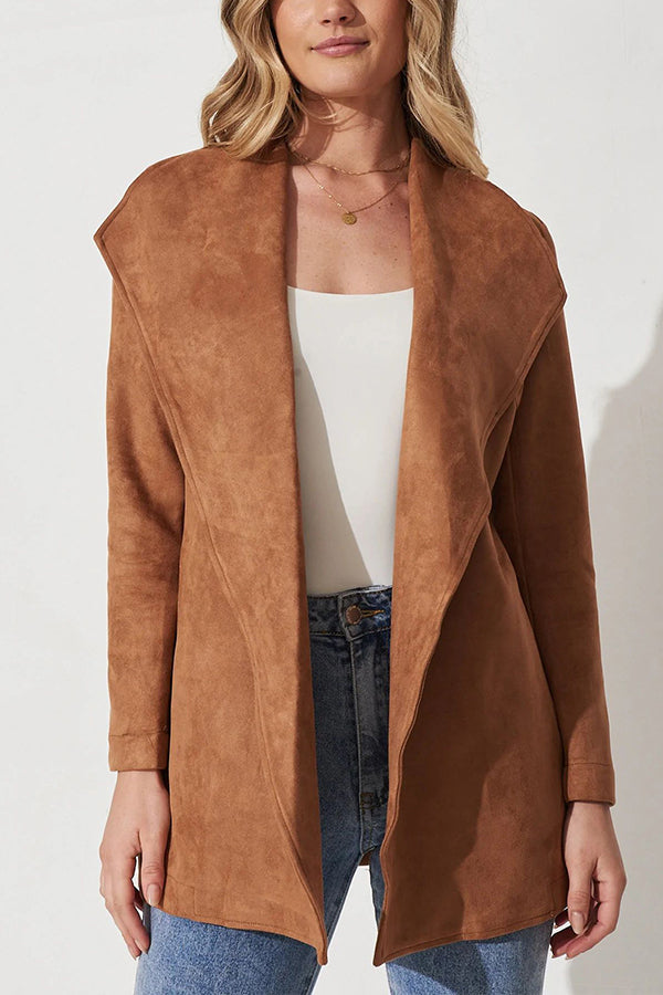 Drune | Farbe Anzug Strickjacke großer Revers Wildleder langärmlige Jacke