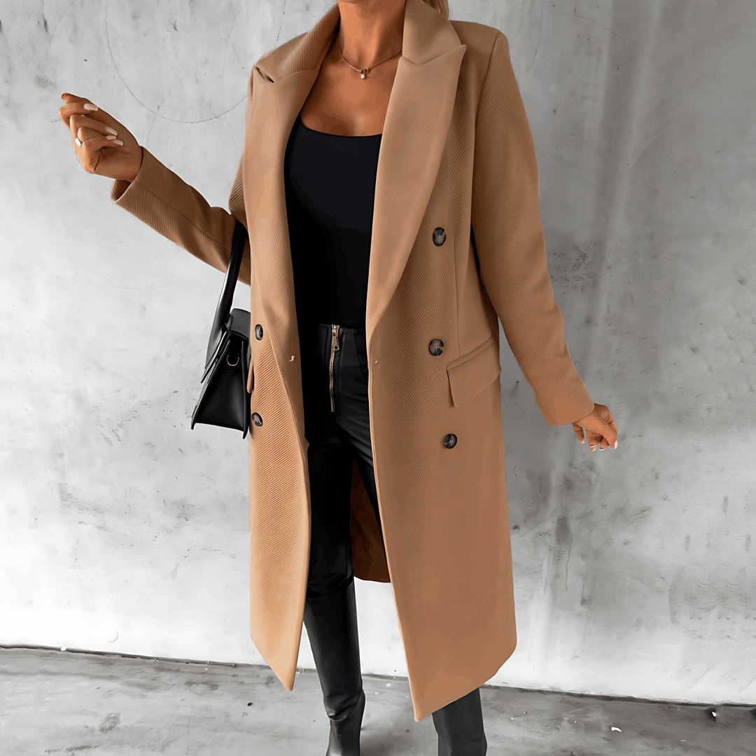 Drune | Lange Elegante Smart Lässig Jacke mit Knöpfen und Hohem Kragen