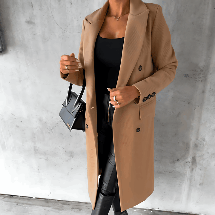 Drune | Lange Elegante Smart Lässig Jacke mit Knöpfen und Hohem Kragen