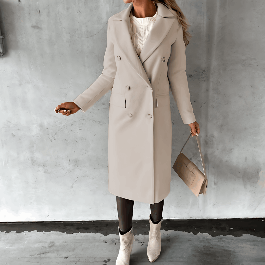 Drune | Lange Elegante Smart Lässig Jacke mit Knöpfen und Hohem Kragen