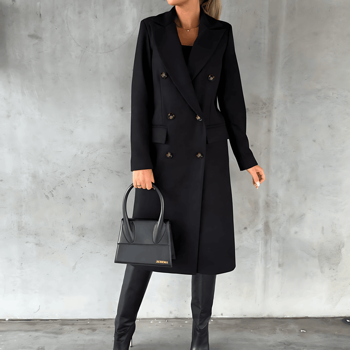 Drune | Lange Elegante Smart Lässig Jacke mit Knöpfen und Hohem Kragen