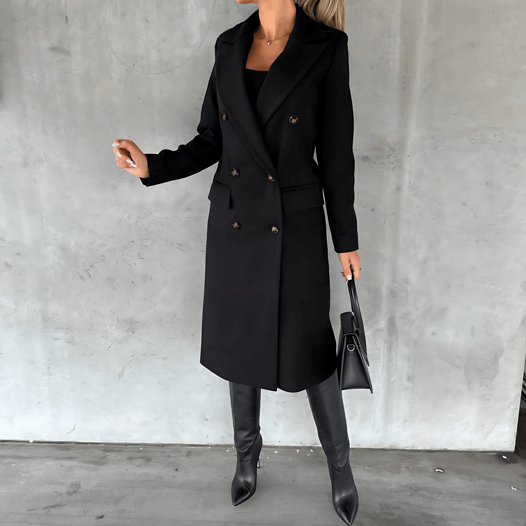 Drune | Lange Elegante Smart Lässig Jacke mit Knöpfen und Hohem Kragen