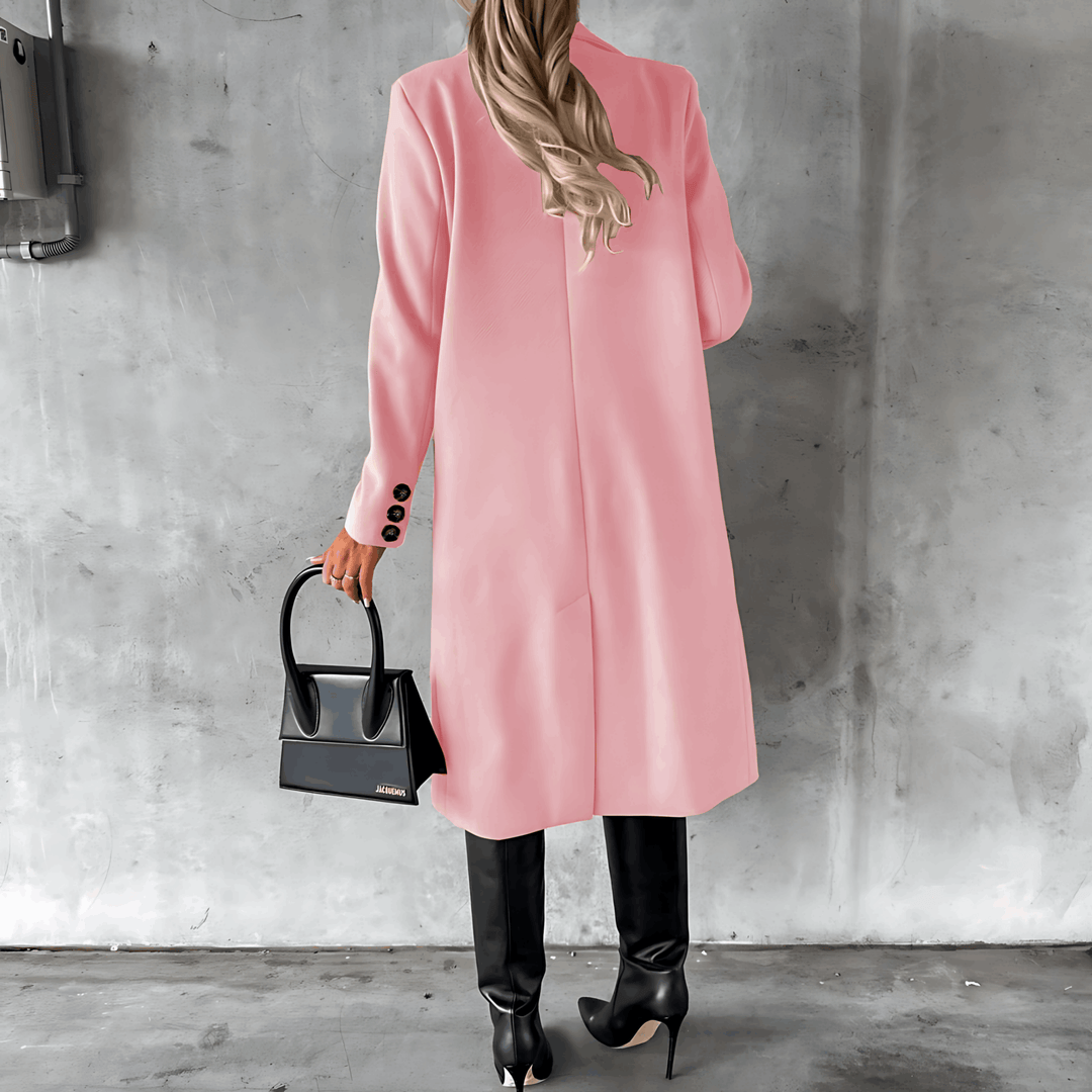 Drune | Lange Elegante Smart Lässig Jacke mit Knöpfen und Hohem Kragen
