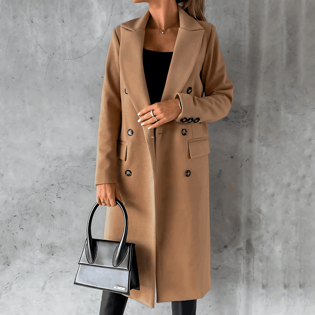 Drune | Lange Elegante Smart Lässig Jacke mit Knöpfen und Hohem Kragen