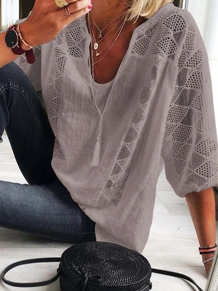 Drune | Bohème Chic U Ausschnitt Spitzenbluse