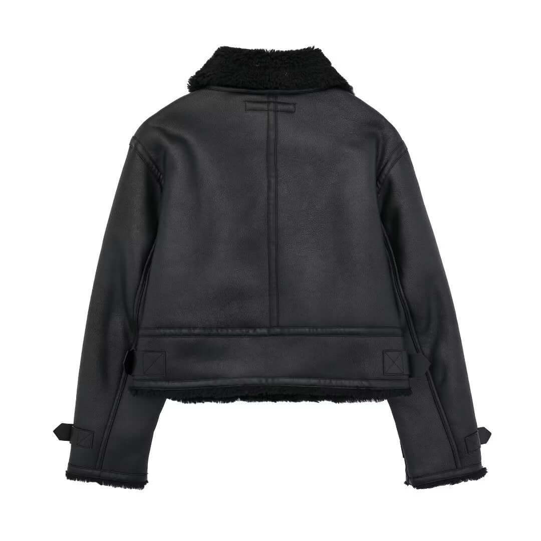 Drune | Damen Faux-Lederjacke mit Pelzkragen