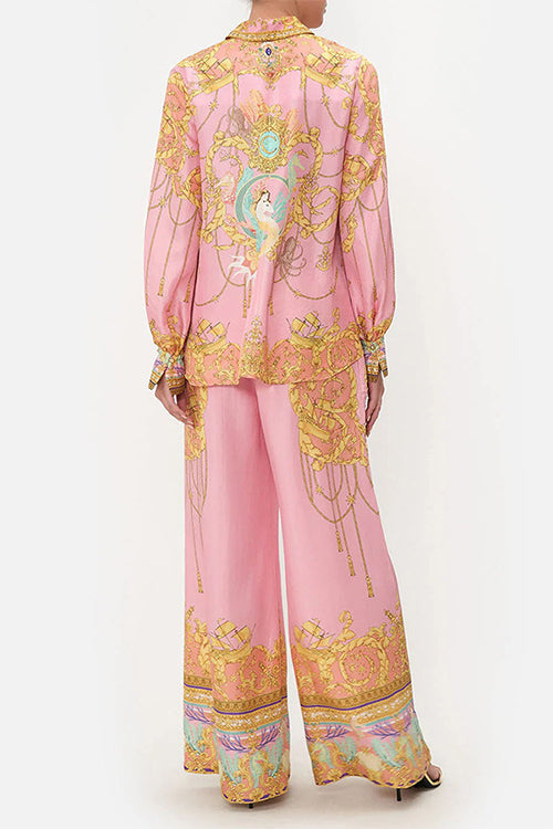 Drune | Rosiedress Einzigartiger Print Lantern Lange Ärmel Bluse Shirt und Weite Hosen Urlaub Outfit Set