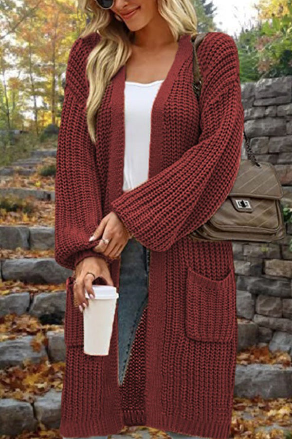 Drune | Länge Locker Oversized Doppelte Tasche Cardigan Sweater Jacke